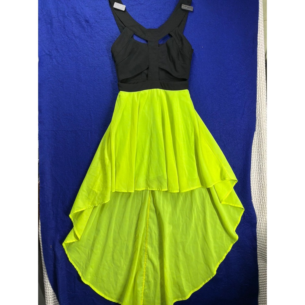 Ravecore Womens Reverse High-Low Cutout Dress M Black Neon Yellow
